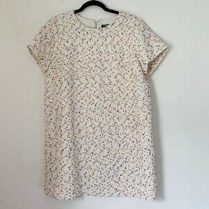 Express Confetti Tweed Shift Dress Size L Cream Colorful Short Sleeve Birthday